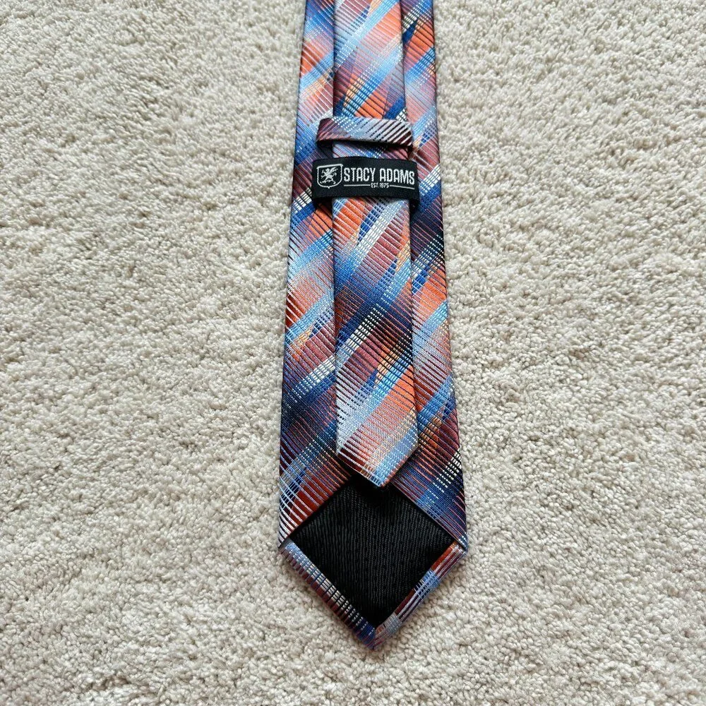 Stacy Adams Strip tie 3.5 x 58 Microfiber hand‎ made Blue Red Silver